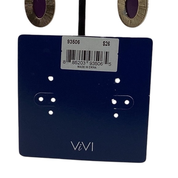 NWT ViVi Purple and Gold Oval Dangle Fish Hook Earrings - Picture 3 of 3